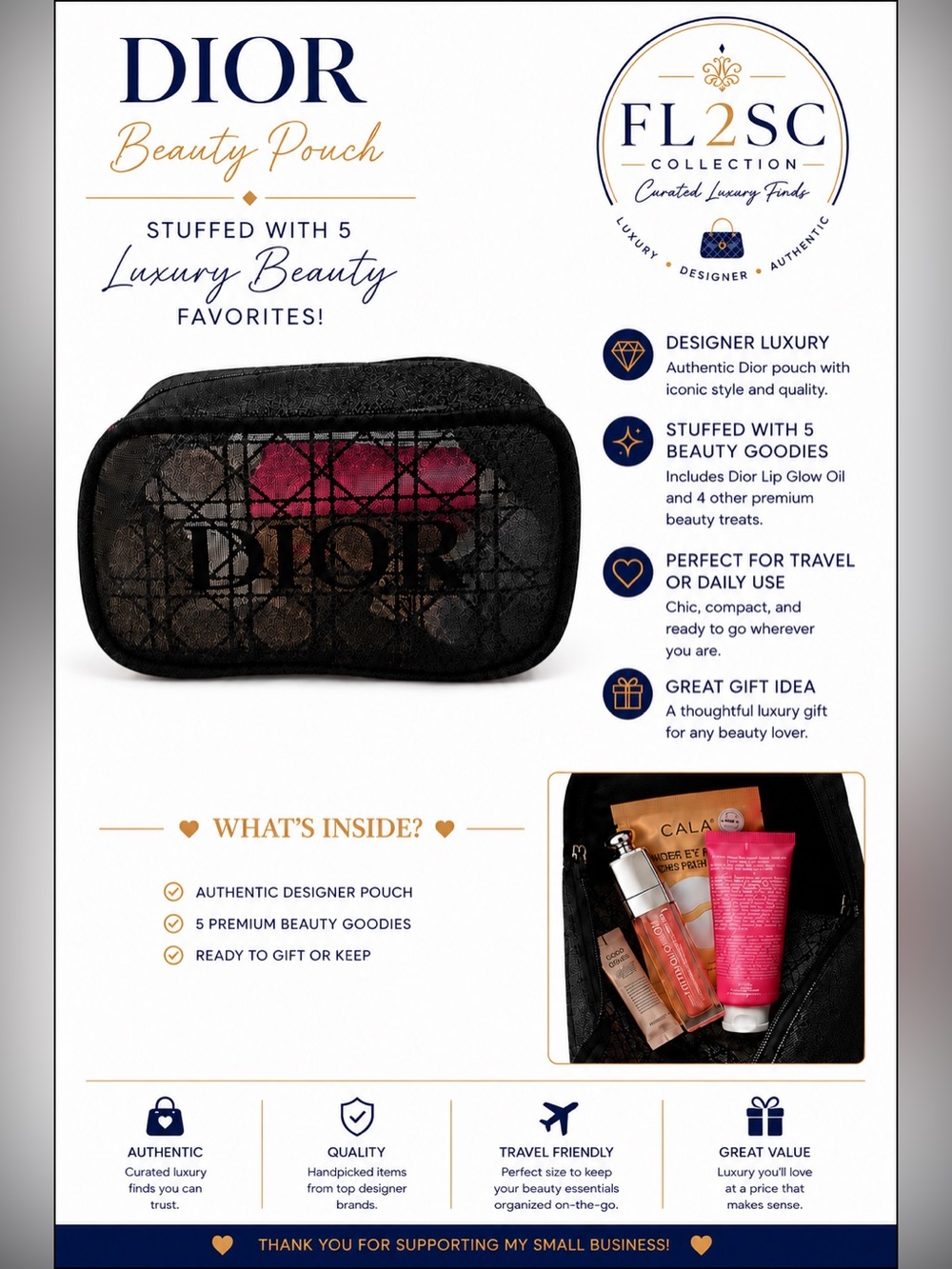 Dior Black Quilted Beauty Pouch with Logo